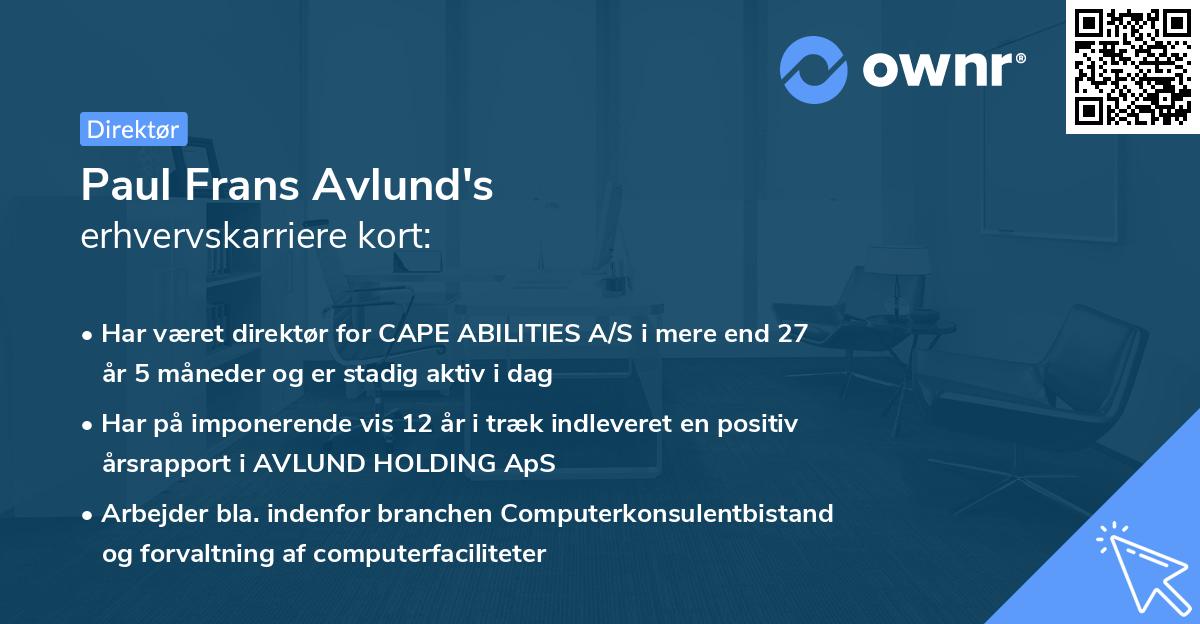 Paul Frans Avlund's erhvervskarriere kort