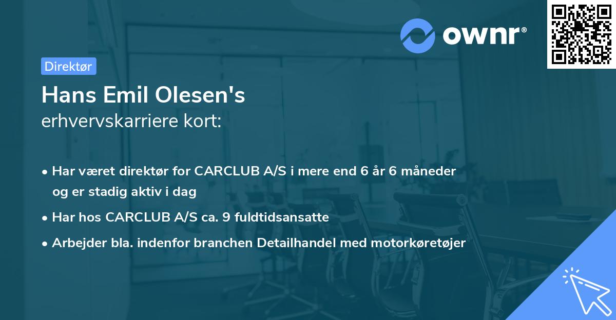 Hans Emil Olesen's erhvervskarriere kort