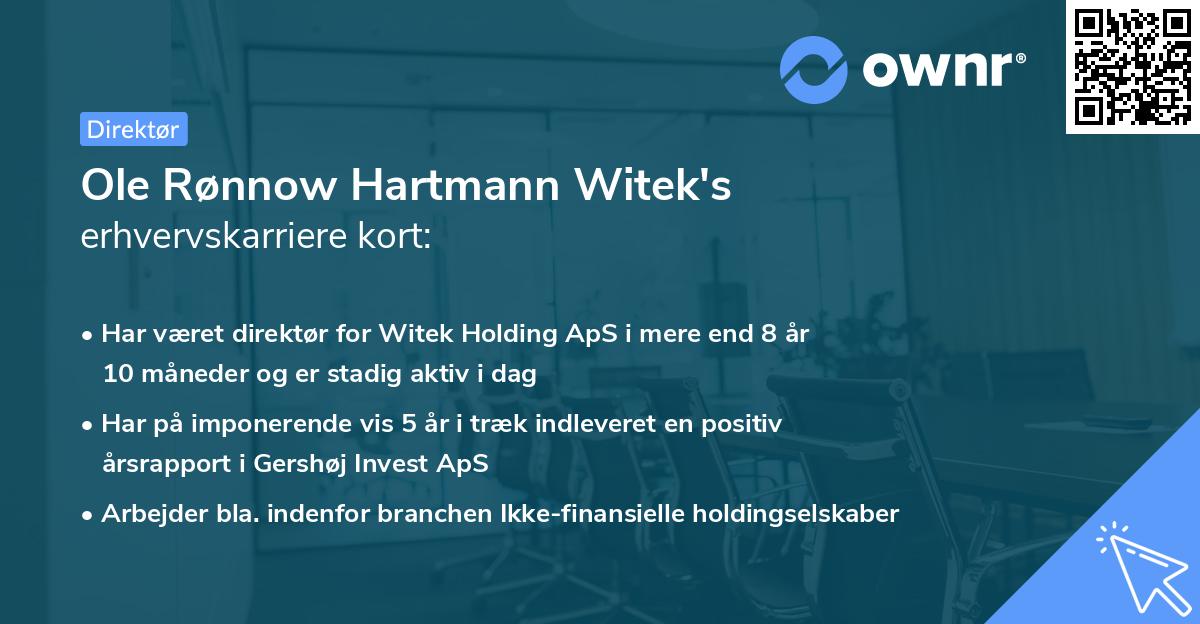Ole Rønnow Hartmann Witek's erhvervskarriere kort