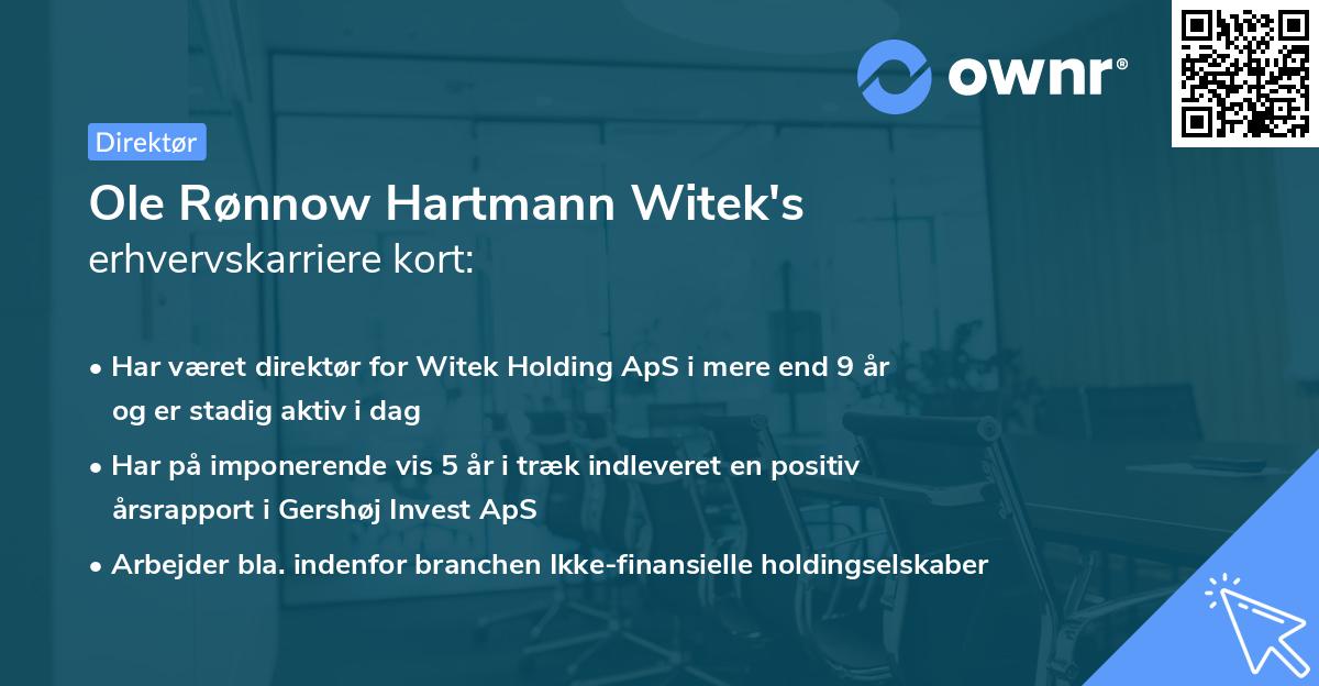 Ole Rønnow Hartmann Witek's erhvervskarriere kort