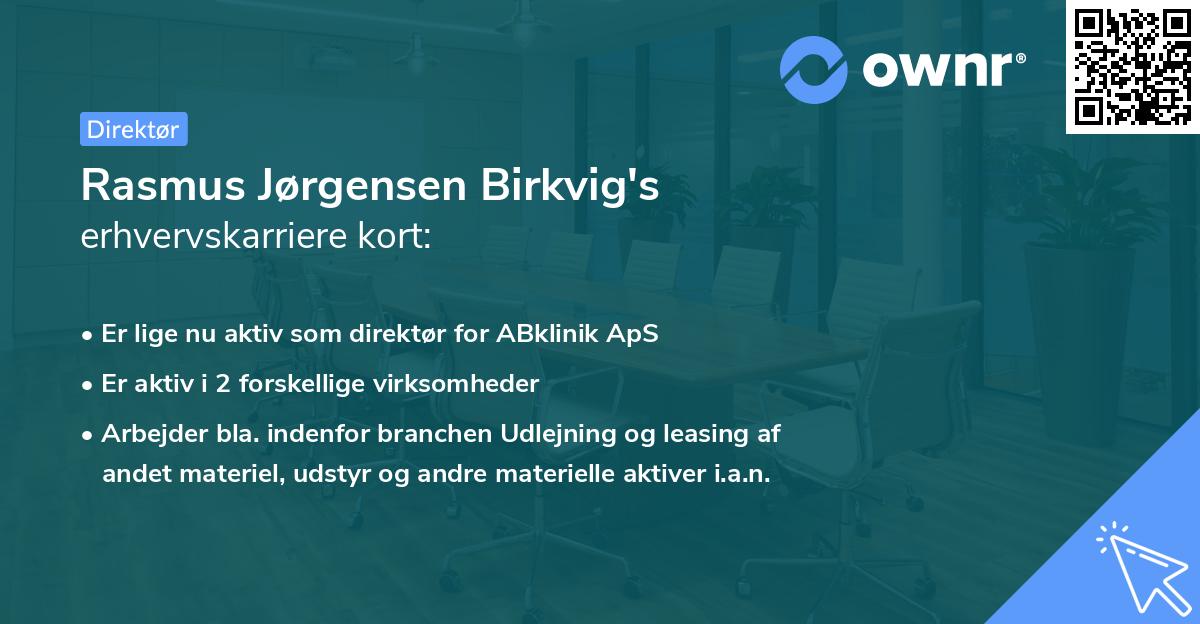 Rasmus Jørgensen Birkvig's erhvervskarriere kort