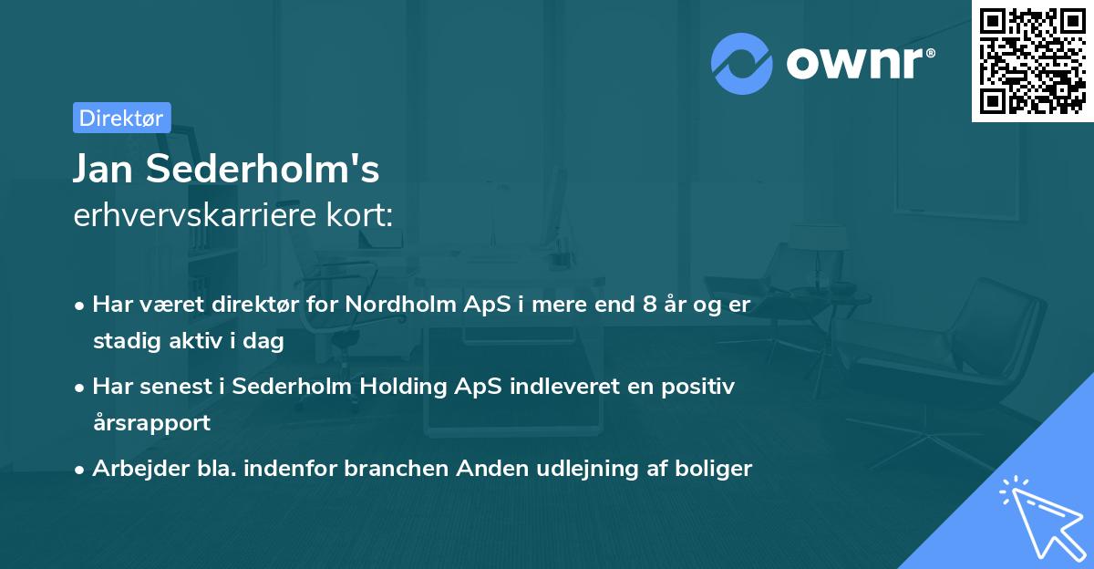 Jan Sederholm's erhvervskarriere kort