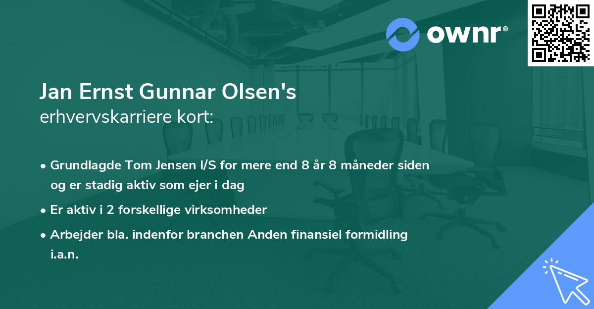 Jan Ernst Gunnar Olsen's erhvervskarriere kort