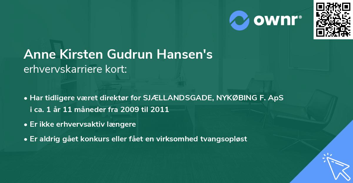 Anne Kirsten Gudrun Hansen's erhvervskarriere kort