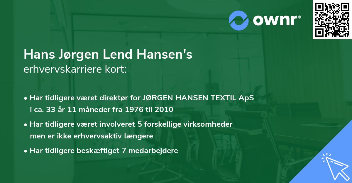 Hans Jørgen Lend Hansen's erhvervskarriere kort