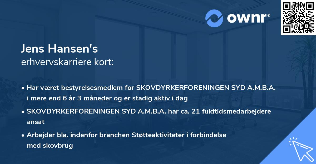 Jens Hansen's erhvervskarriere kort