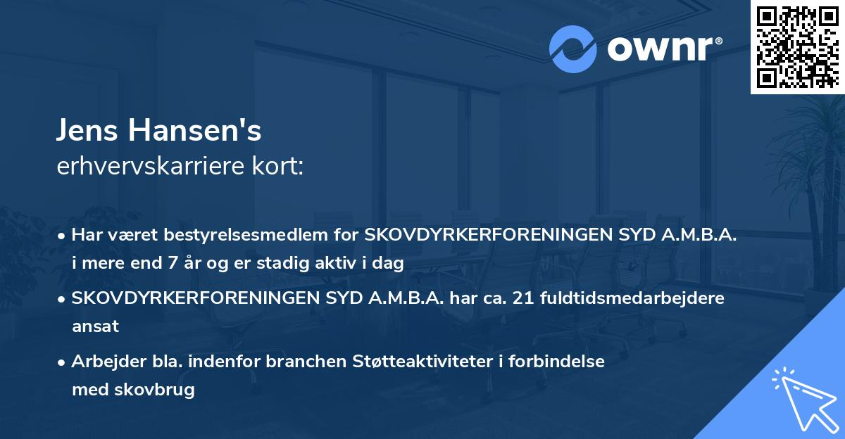 Jens Hansen's erhvervskarriere kort