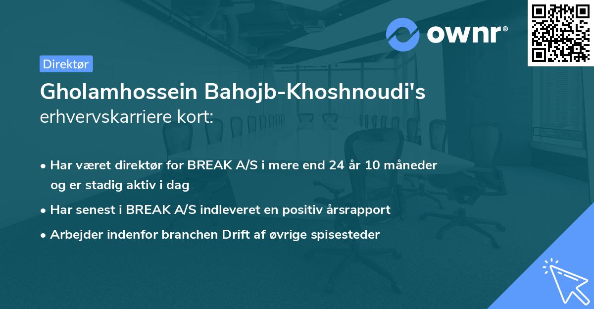 Gholamhossein Bahojb-Khoshnoudi's erhvervskarriere kort