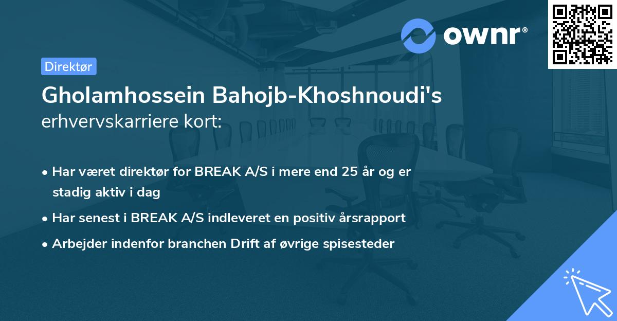 Gholamhossein Bahojb-Khoshnoudi's erhvervskarriere kort