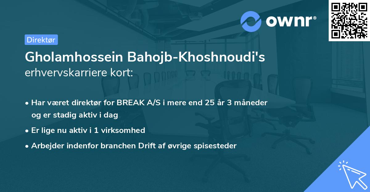 Gholamhossein Bahojb-Khoshnoudi's erhvervskarriere kort