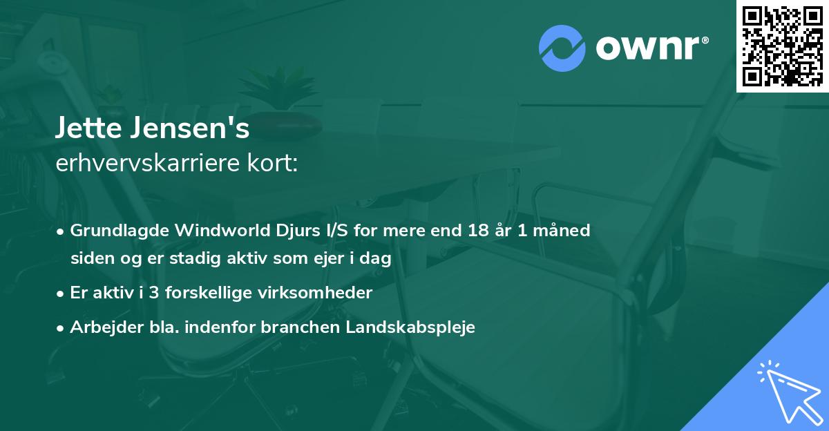 Jette Jensen's erhvervskarriere kort