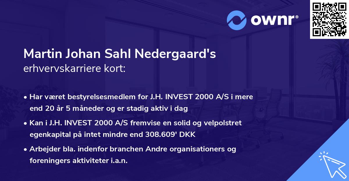 Martin Johan Sahl Nedergaard's erhvervskarriere kort