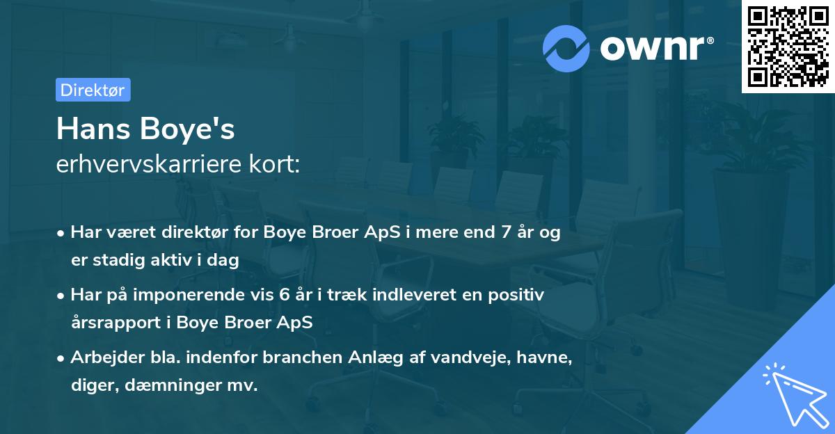 Hans Boye's erhvervskarriere kort