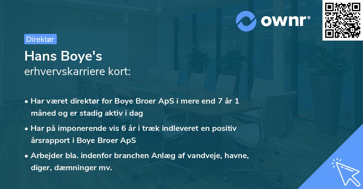 Hans Boye's erhvervskarriere kort