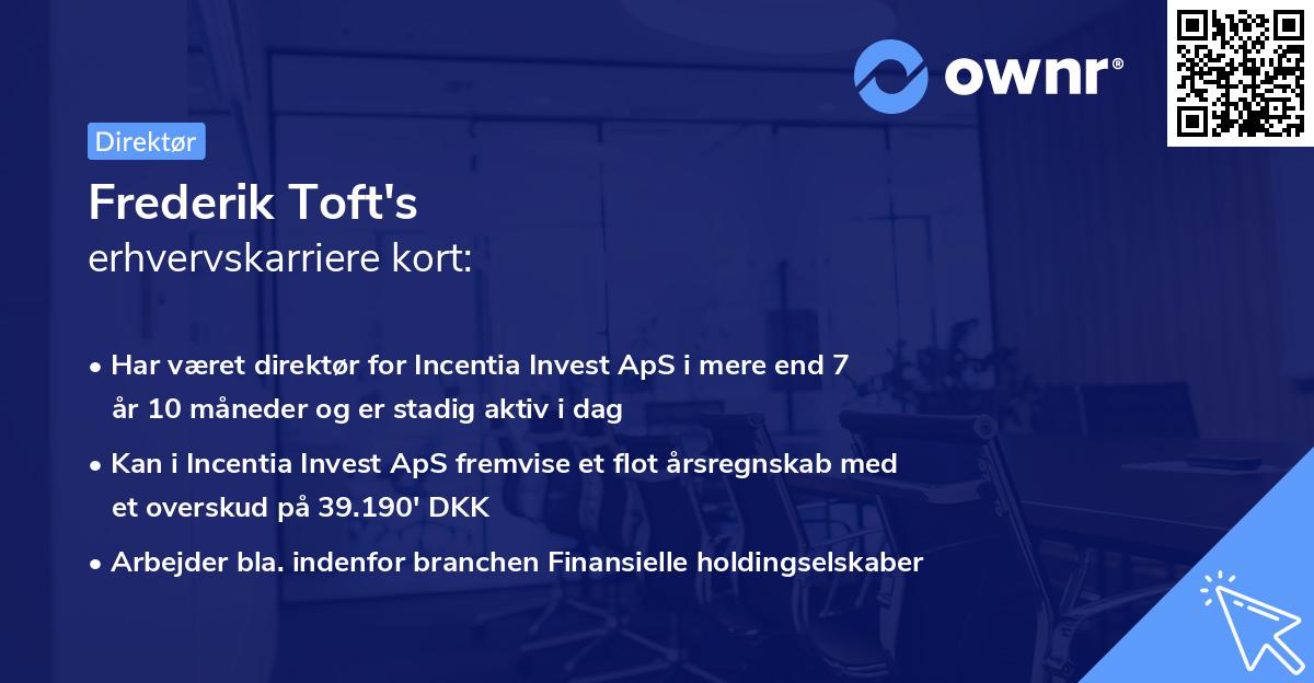 Frederik Toft's erhvervskarriere kort
