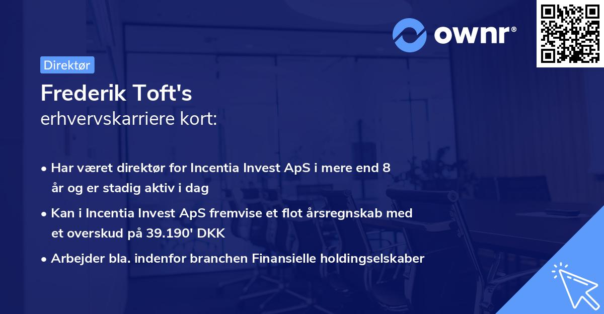 Frederik Toft's erhvervskarriere kort