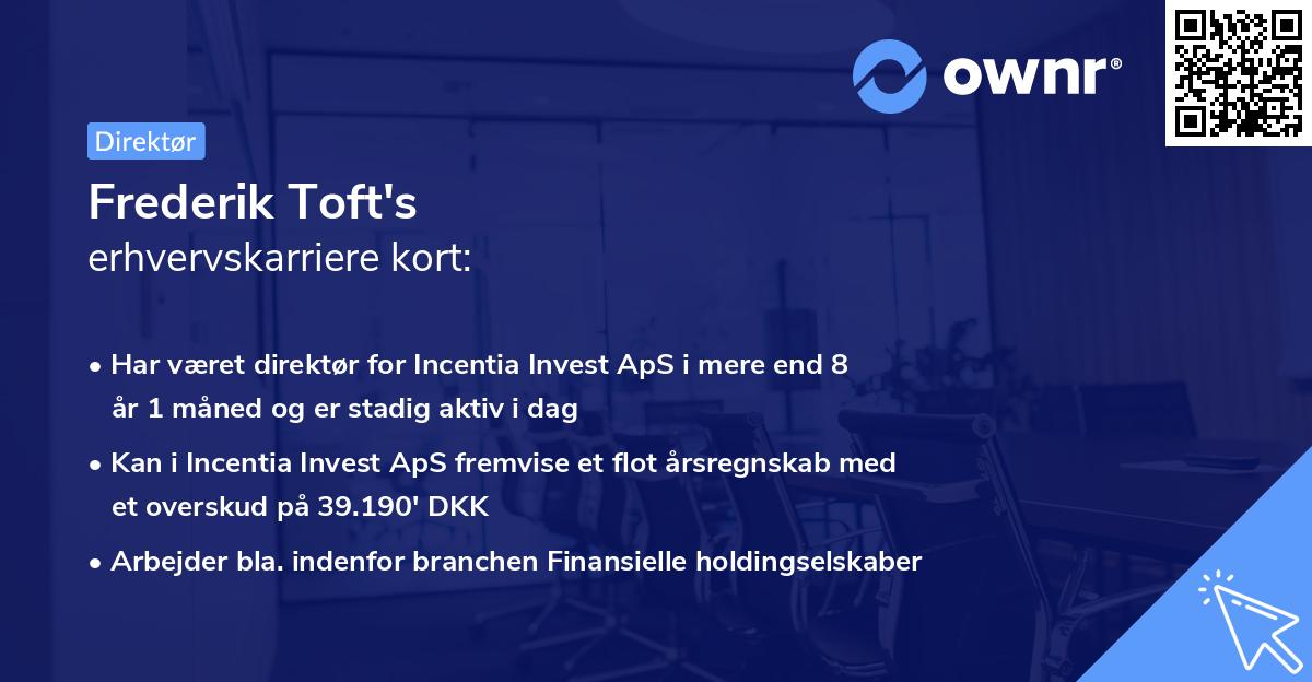 Frederik Toft's erhvervskarriere kort