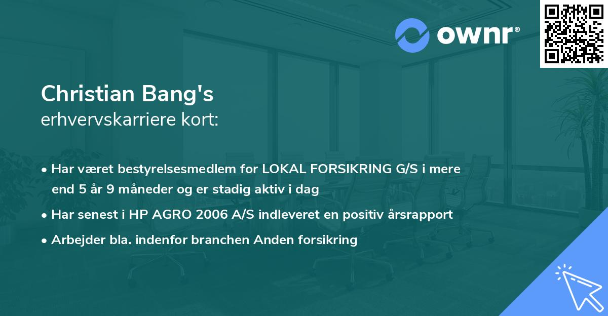 Christian Bang's erhvervskarriere kort
