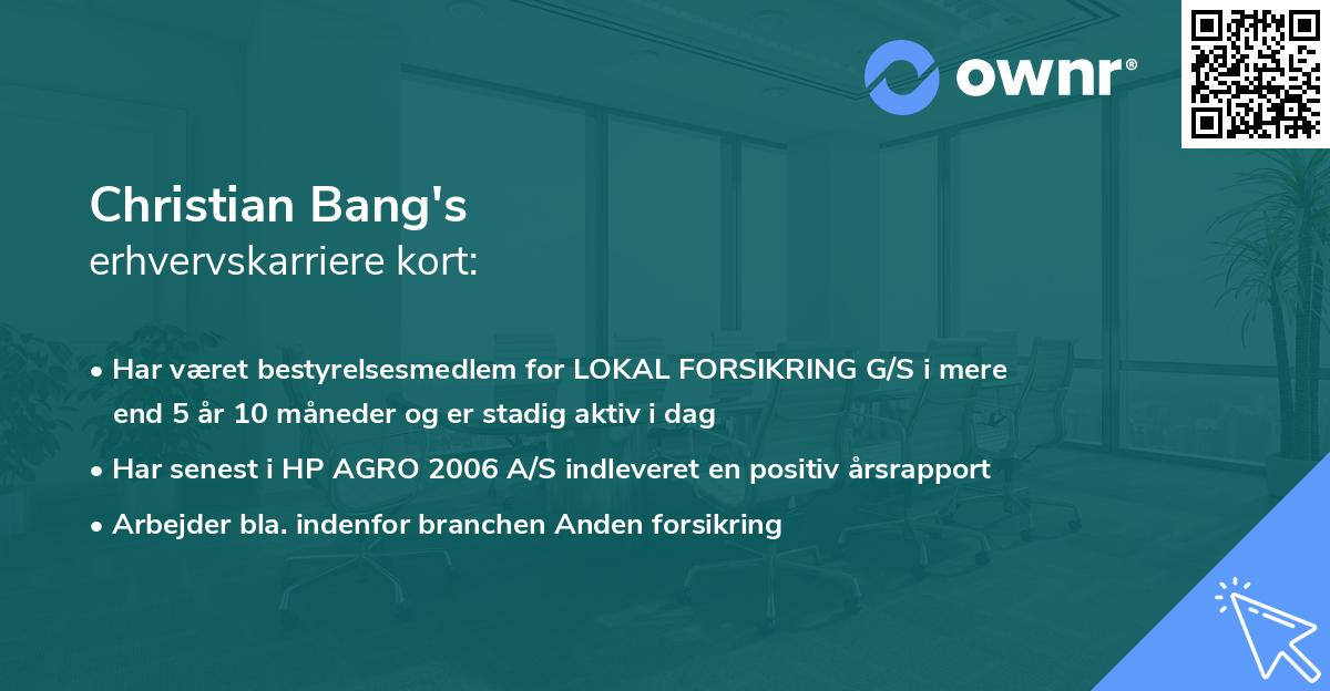 Christian Bang's erhvervskarriere kort