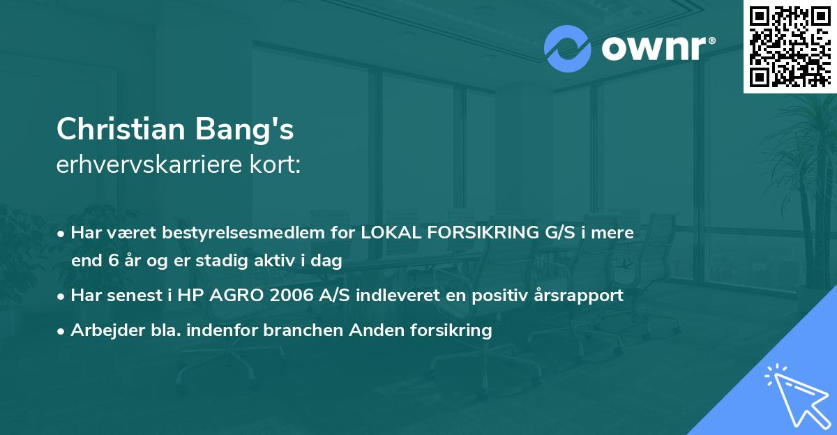 Christian Bang's erhvervskarriere kort