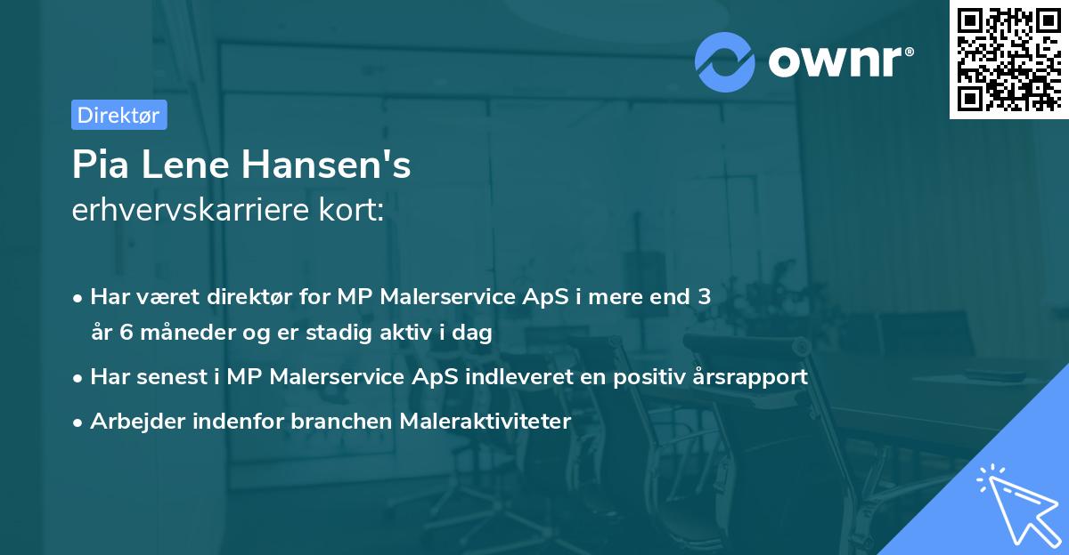 Pia Lene Hansen's erhvervskarriere kort