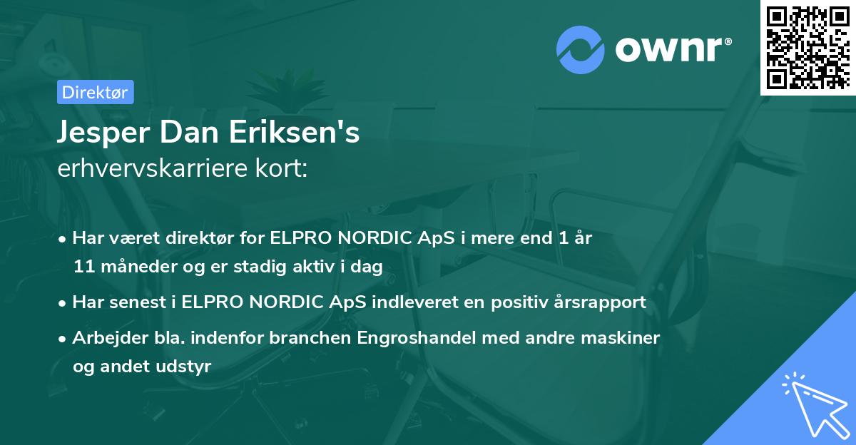 Jesper Dan Eriksen's erhvervskarriere kort