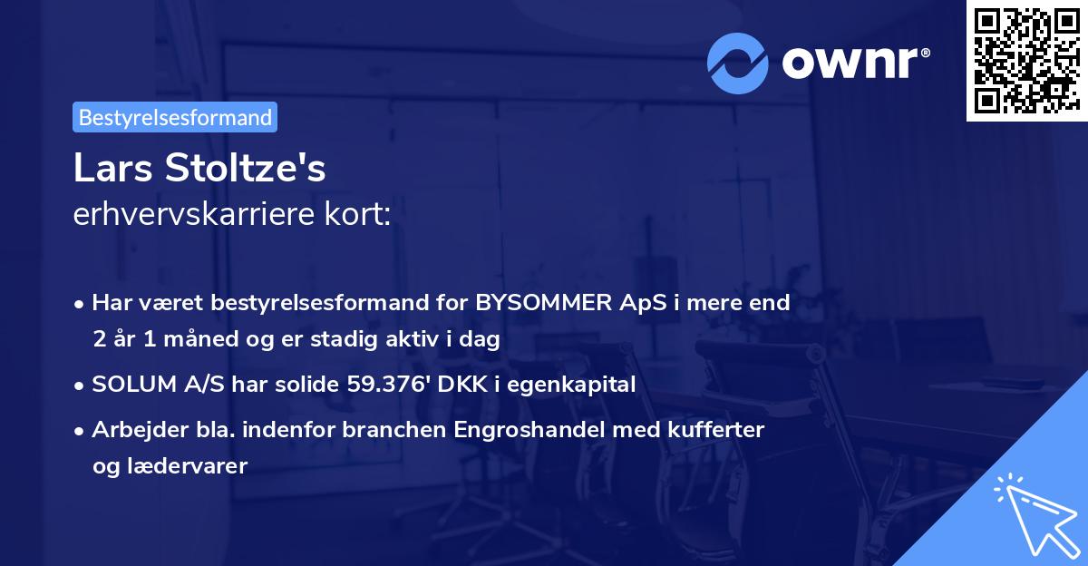 Lars Stoltze's erhvervskarriere kort