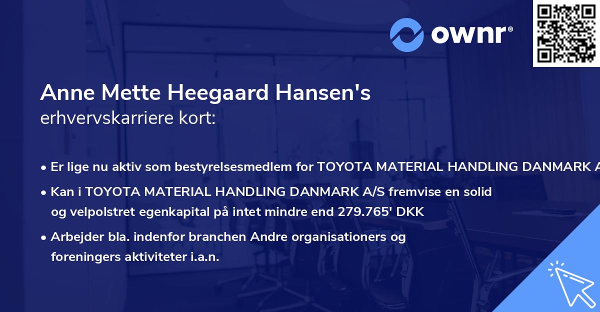 Anne Mette Heegaard Hansen's erhvervskarriere kort