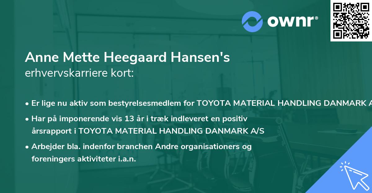 Anne Mette Heegaard Hansen's erhvervskarriere kort
