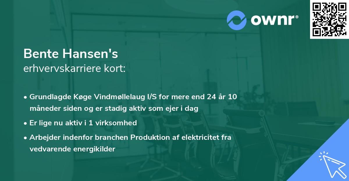 Bente Hansen's erhvervskarriere kort