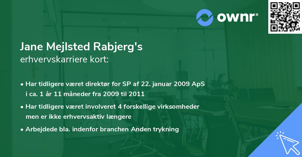Jane Mejlsted Rabjerg's erhvervskarriere kort