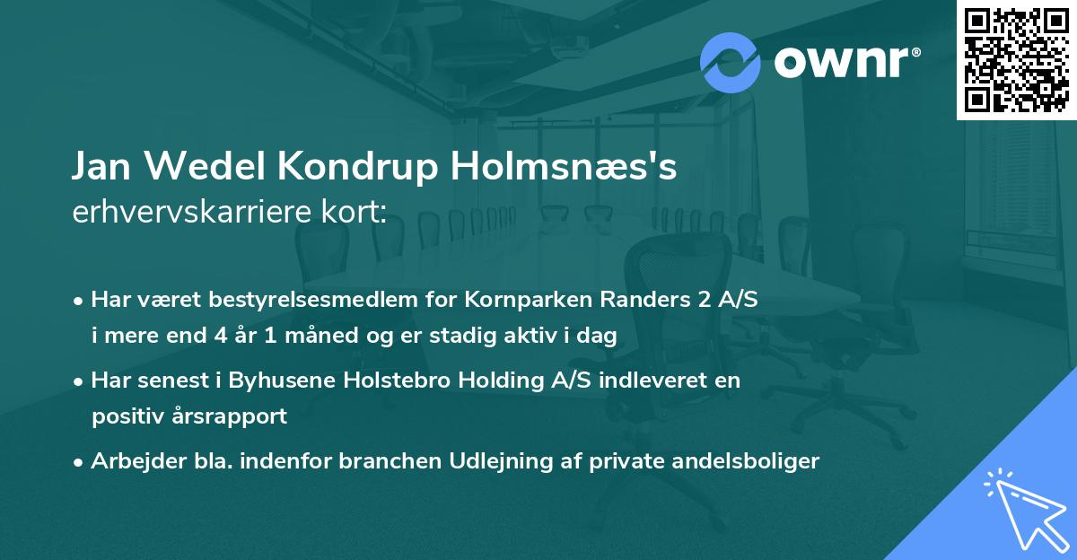 Jan Wedel Kondrup Holmsnæs's erhvervskarriere kort