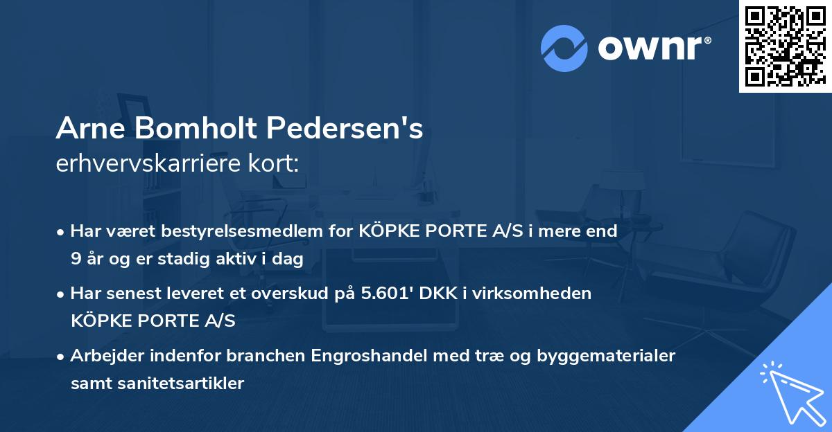 Arne Bomholt Pedersen's erhvervskarriere kort