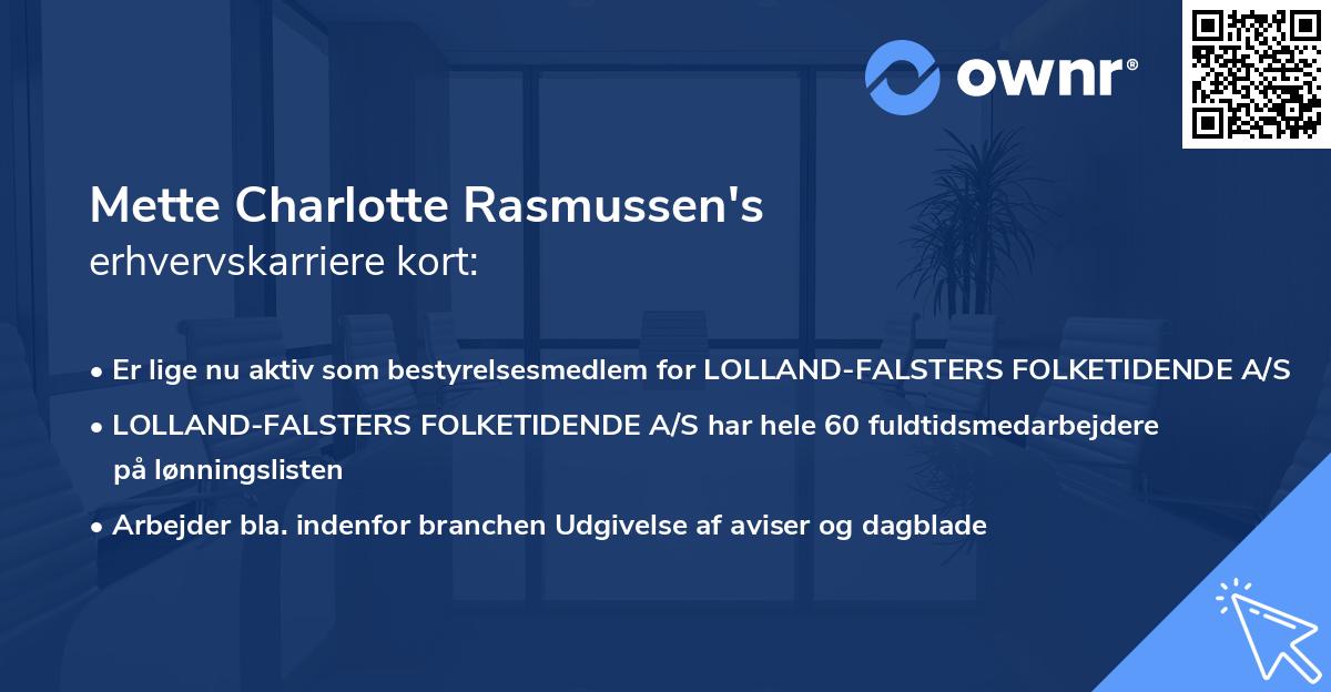 Mette Charlotte Rasmussen's erhvervskarriere kort