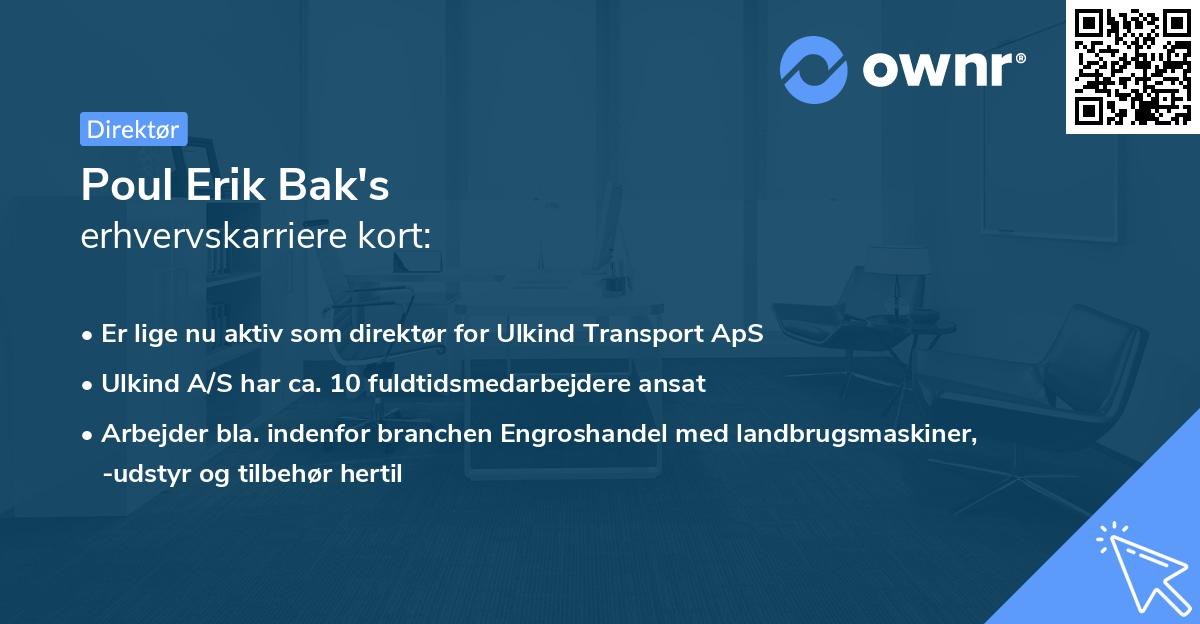 Poul Erik Bak's erhvervskarriere kort