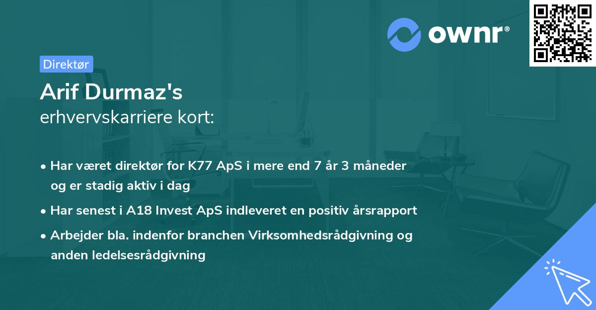 Arif Durmaz's erhvervskarriere kort