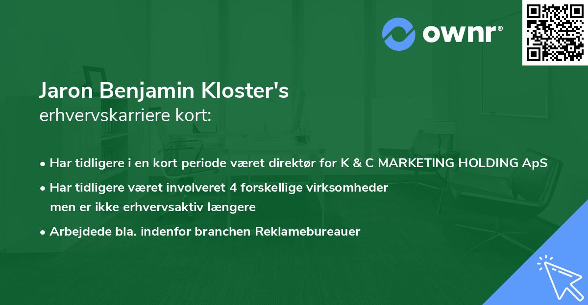 Jaron Benjamin Kloster's erhvervskarriere kort