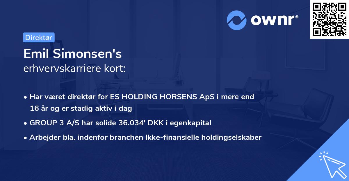 Emil Simonsen's erhvervskarriere kort