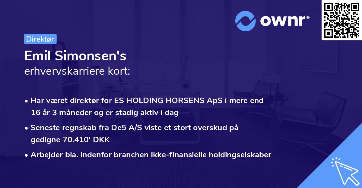 Emil Simonsen's erhvervskarriere kort