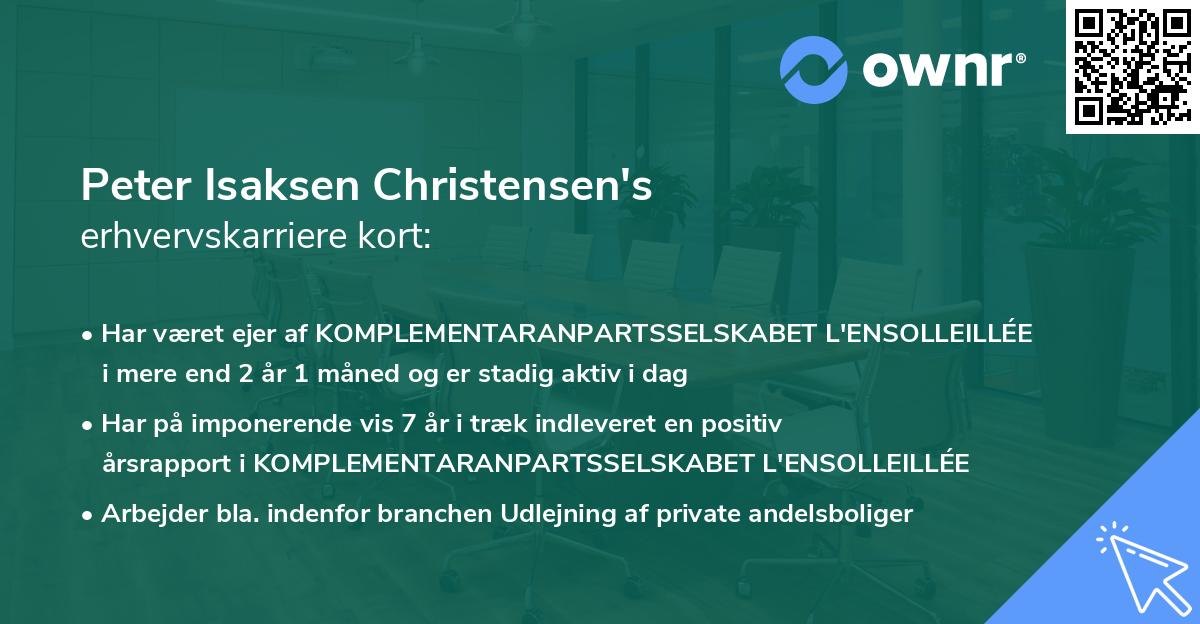 Peter Isaksen Christensen's erhvervskarriere kort