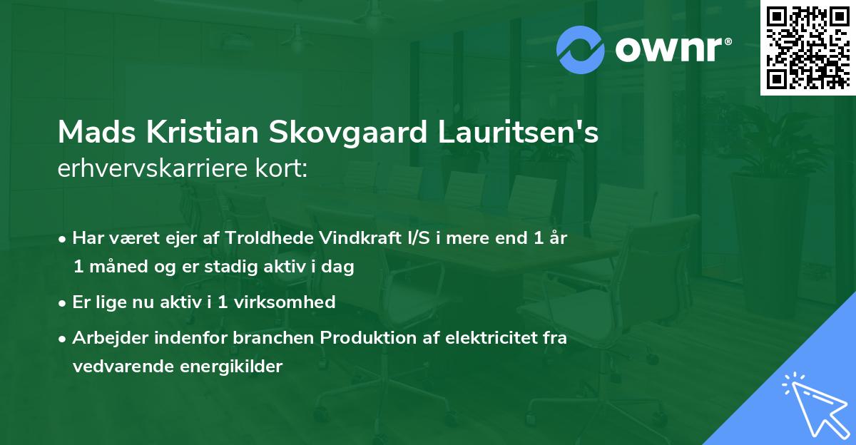 Mads Kristian Skovgaard Lauritsen's erhvervskarriere kort