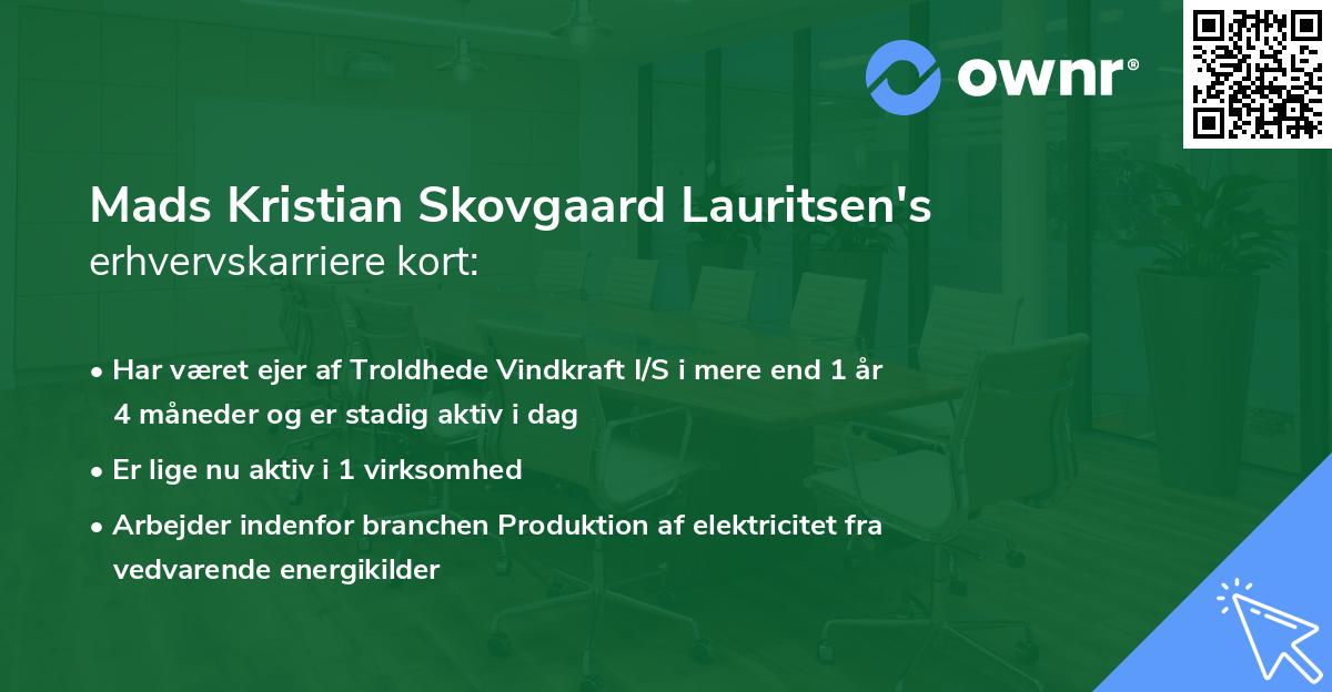 Mads Kristian Skovgaard Lauritsen's erhvervskarriere kort