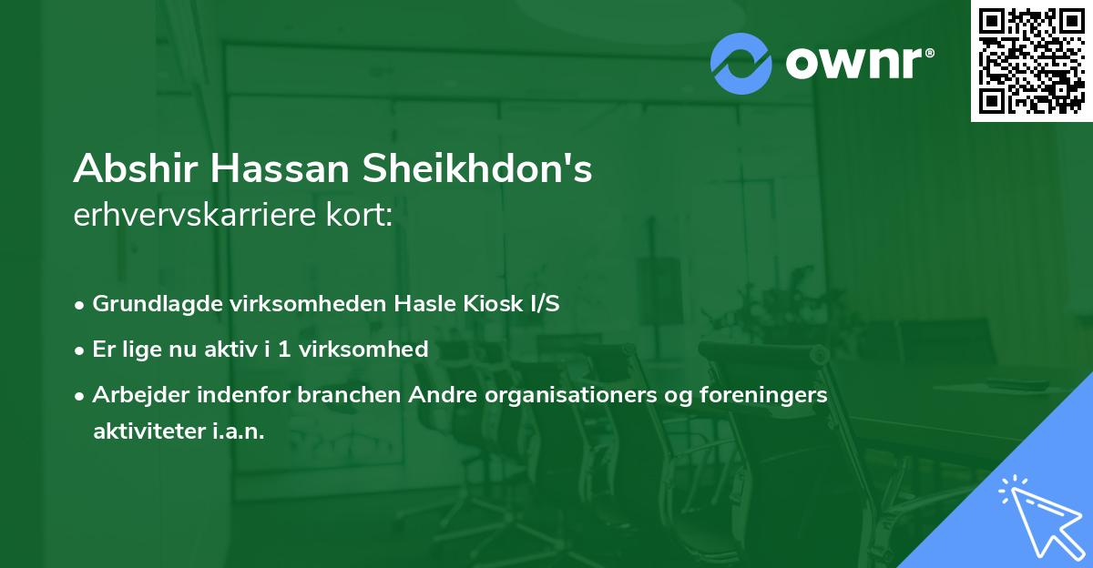 Abshir Hassan Sheikhdon's erhvervskarriere kort
