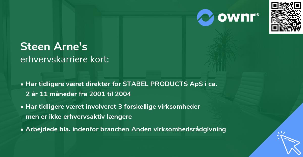 Steen Arne's erhvervskarriere kort