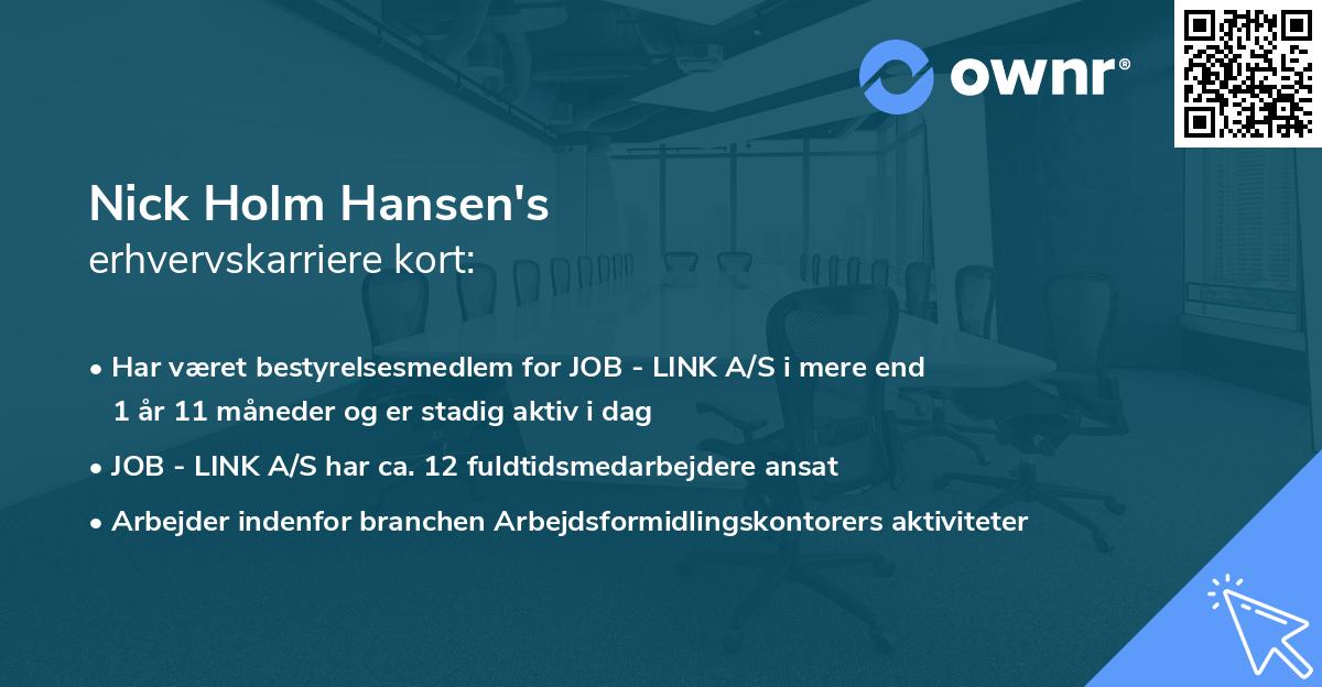 Nick Holm Hansen's erhvervskarriere kort