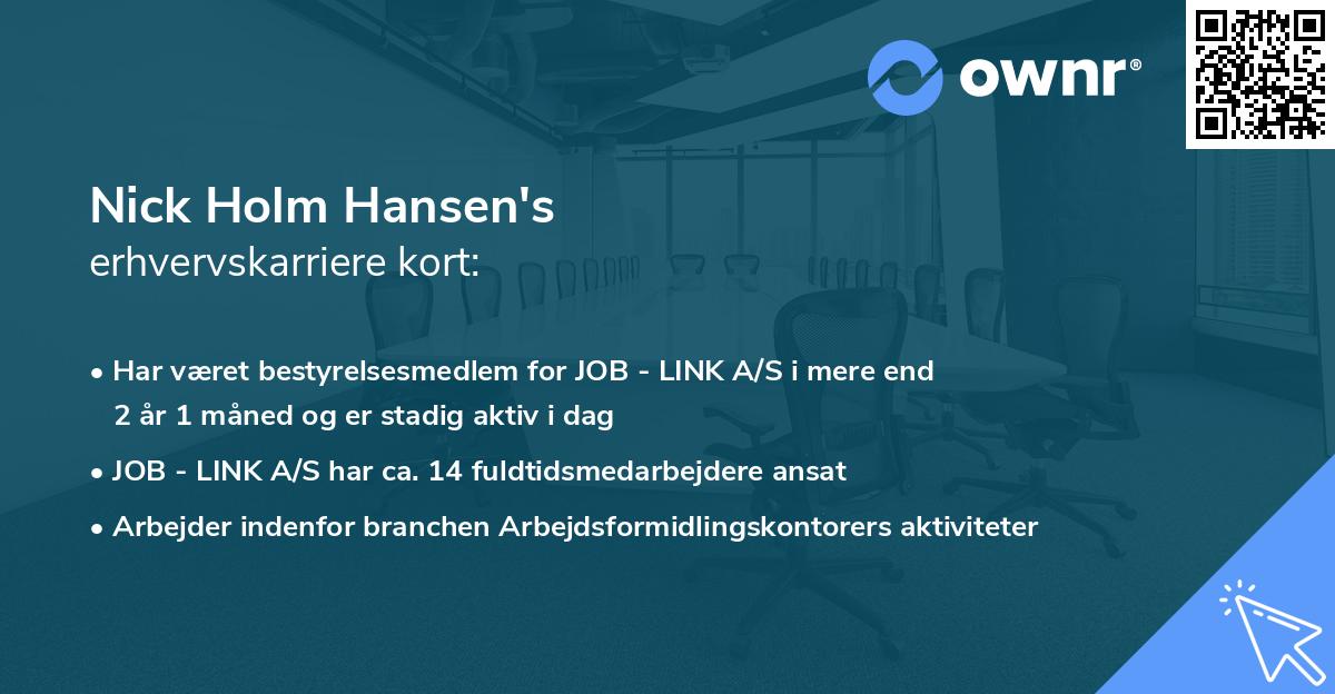 Nick Holm Hansen's erhvervskarriere kort
