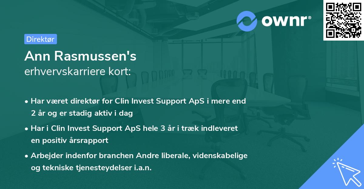 Ann Rasmussen's erhvervskarriere kort