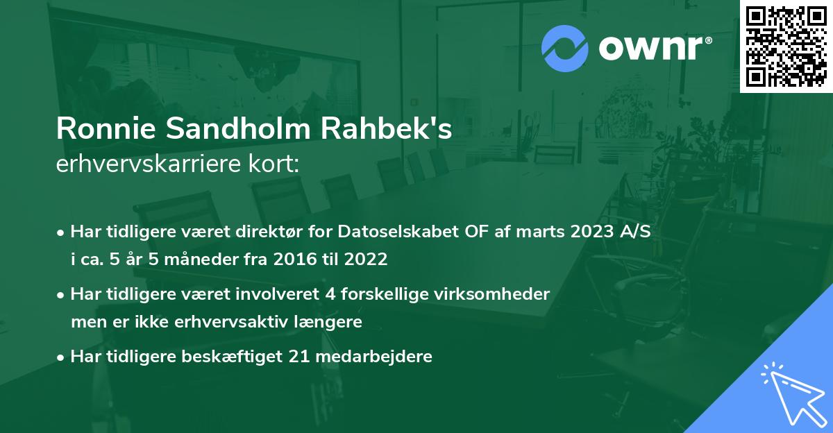 Ronnie Sandholm Rahbek's erhvervskarriere kort