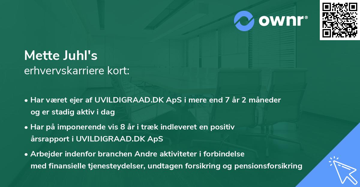 Mette Juhl's erhvervskarriere kort
