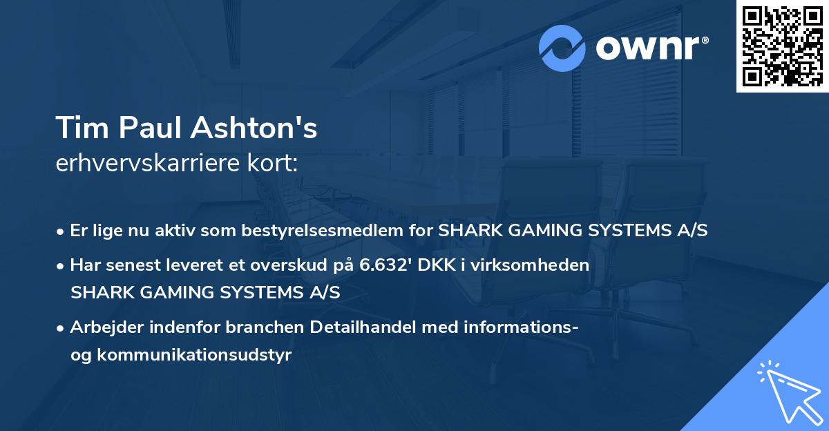 Tim Paul Ashton's erhvervskarriere kort